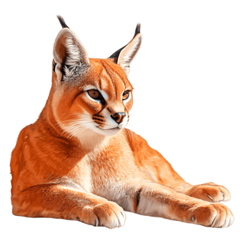 Stunning Caracal Cat Lying Gracefully with Intense Expression png