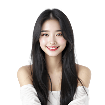 A woman with long black hair smiling png