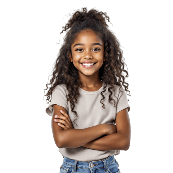 A young girl with curly hair smiling png