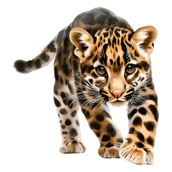 Playful Young Leopard Cub Roaming in Lush Forest Environment png