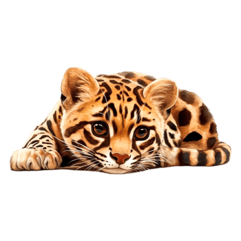 Adorable Young Leopard Cub Laying Surface with Intense Eyes png