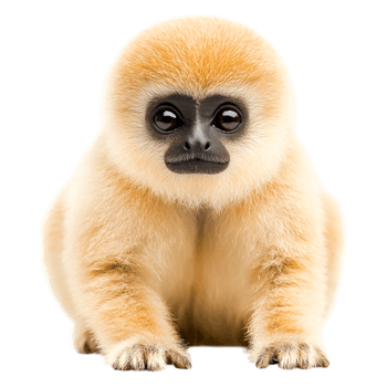 Adorable Baby Gibbon Sitting with Expressive Eyes and Soft Fur png