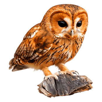 Adorable Tawny Owl Perched on Log with Beautiful Feather Details png