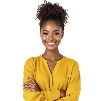 A smiling young woman in a yellow shirt png