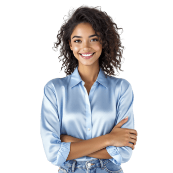 A beautiful young woman in a blue shirt and jeans png