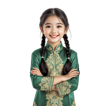 A little girl in a traditional vietnamese dress png