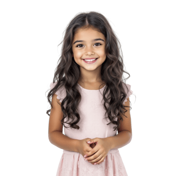 A little girl with long hair in a pink dress png