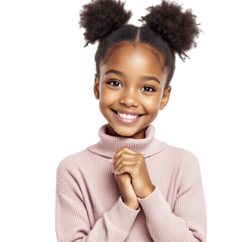 A young girl with big hair and a pink sweater png