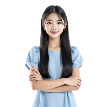 Young woman with long hair and blue dress png