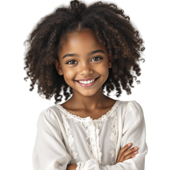 A little girl with curly hair smiling png