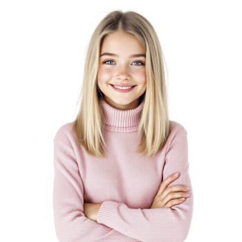 A young girl in a pink sweater posing for the camera png