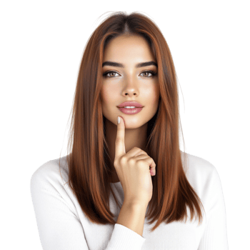 A woman with her finger on her lips png