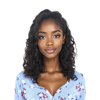 A young black woman with curly hair and a floral shirt png