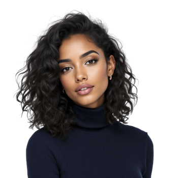 A woman with curly hair wearing a turtle neck sweater png