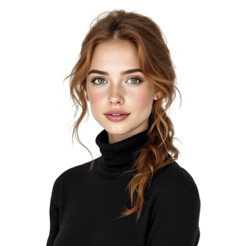 A beautiful young woman with long hair and a turtle neck png