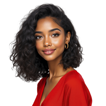 A beautiful young woman with curly hair in red png