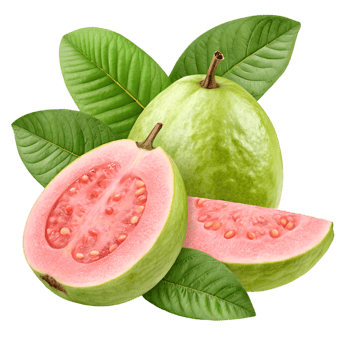 Whole and Cut Guava, Pink Flesh, Tropical Fruit png
