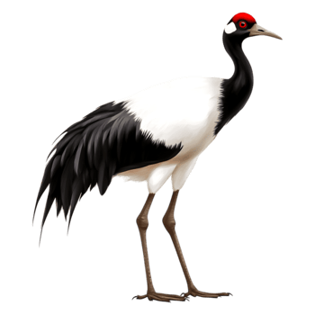 Elegant Black and White Crane with Red Crown Against png