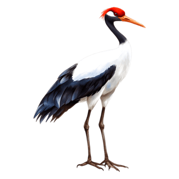 Elegant Crane with Red Crown and Striking Black png