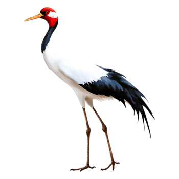 Elegant Red-Crowned Crane Standing Gracefully with Outstretched Neck png