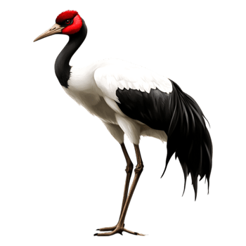 Elegant Black and White Crane Portrait with Red Crown Detail png