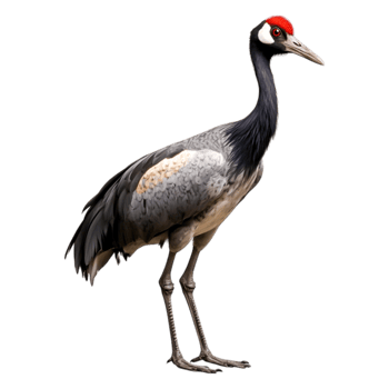 Majestic Grey Crane Standing Tall with Red Crown and Graceful Wings png