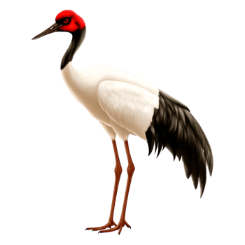 Elegant Crane Standing Gracefully with Red Crown and Long Legs png