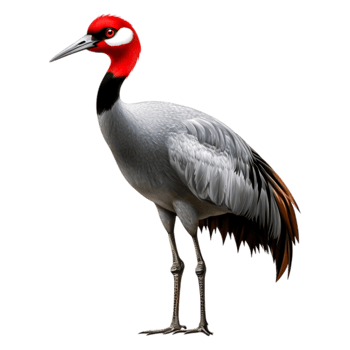 Majestic Bird with Red Crown and Graceful Feathers in Profile View png