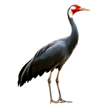 Elegant Grey Crowned Crane with Vibrant Red Crown Perched Gracefully png