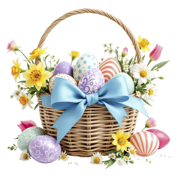 Easter egg basket with flowers and flowers png
