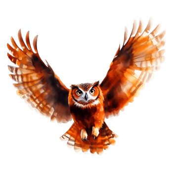 Majestic Brown Owl with Outstretched Wings in a Dynamic Flight Pose png