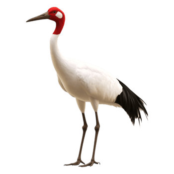 Majestic White Crane with Red Crown Standing Gracefully on One Leg png