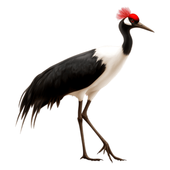Majestic Crane Bird with Distinctive Red Crown and Elegant Posture png