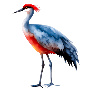 Elegant Red-Crowned Crane Standing Gracefully with Blue Feathers png