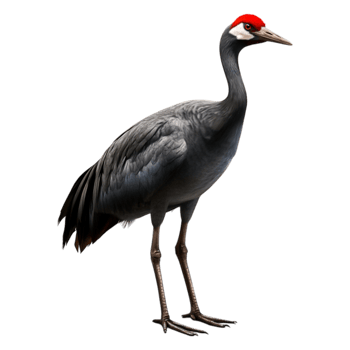 Majestic Grey Crane with Red Crown Stands Proudly by Water's Edge png