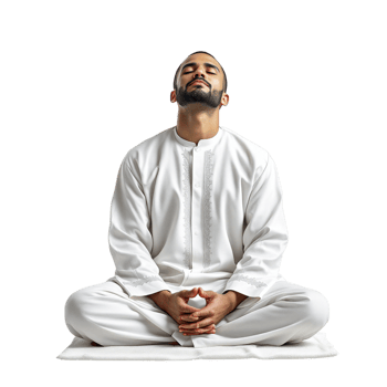 A man in white sitting in a lotus position png