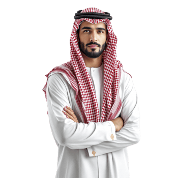 Arabic man with beard and white shirt standing with arms crossed png