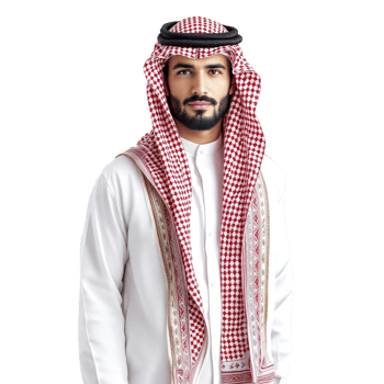 A man in arabic clothing standing with his hands in his pockets png