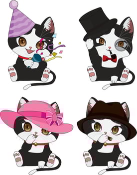 Four Cartoon Cats With Big Eyes Collation Mascot vector