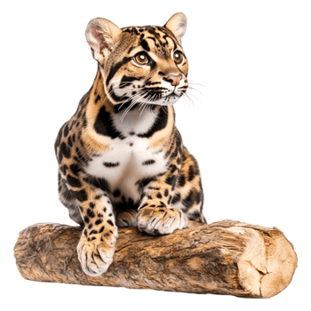 Adorable Leopard Cub Sitting Log in Beautiful Lighting png