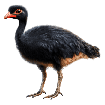Realistic Illustration of a Black Feathered Bird with Red Beak png