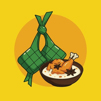 Ketupat Rice cake and opor ayam is a special food during Eid al-Fitr in Indonesia vector