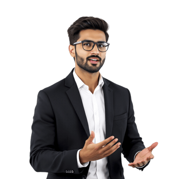 A man in a suit is gesturing while talking png