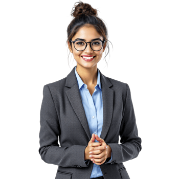 A woman in a business suit and glasses png