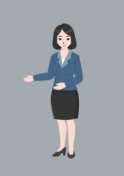business woman in a suit and skirt, holding out her hand vector