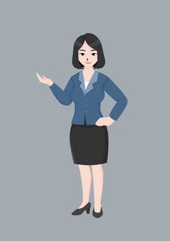 business woman in a suit and skirt, holding up a hand vector