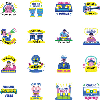 Bundle of Music Instruments Flat Style Stickers vector