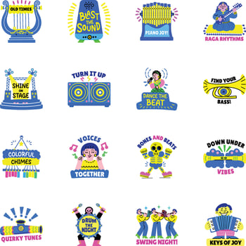 Set of Flat Style Melody Music Stickers vector