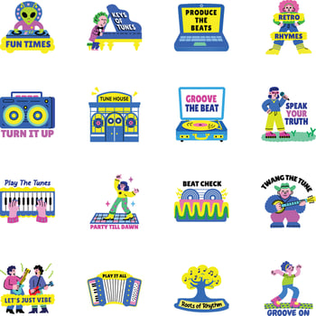 Pack of Music Typography Flat Style Stickers vector