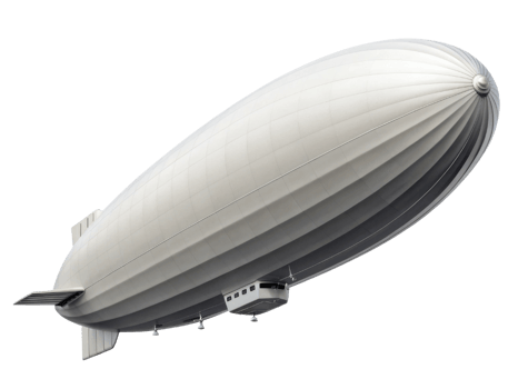 large, modern airship with sleek design and silver exterior, floating gracefully in sky png